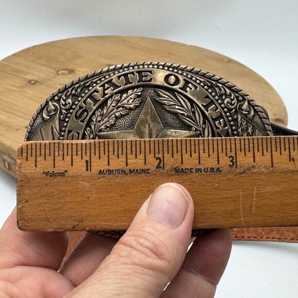 The State of Texas Lone Star Brass Belt Buckle with Brown Belt Southwestern size - Picture 14 of 15